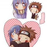 Chibi Kiba hugging Hinata